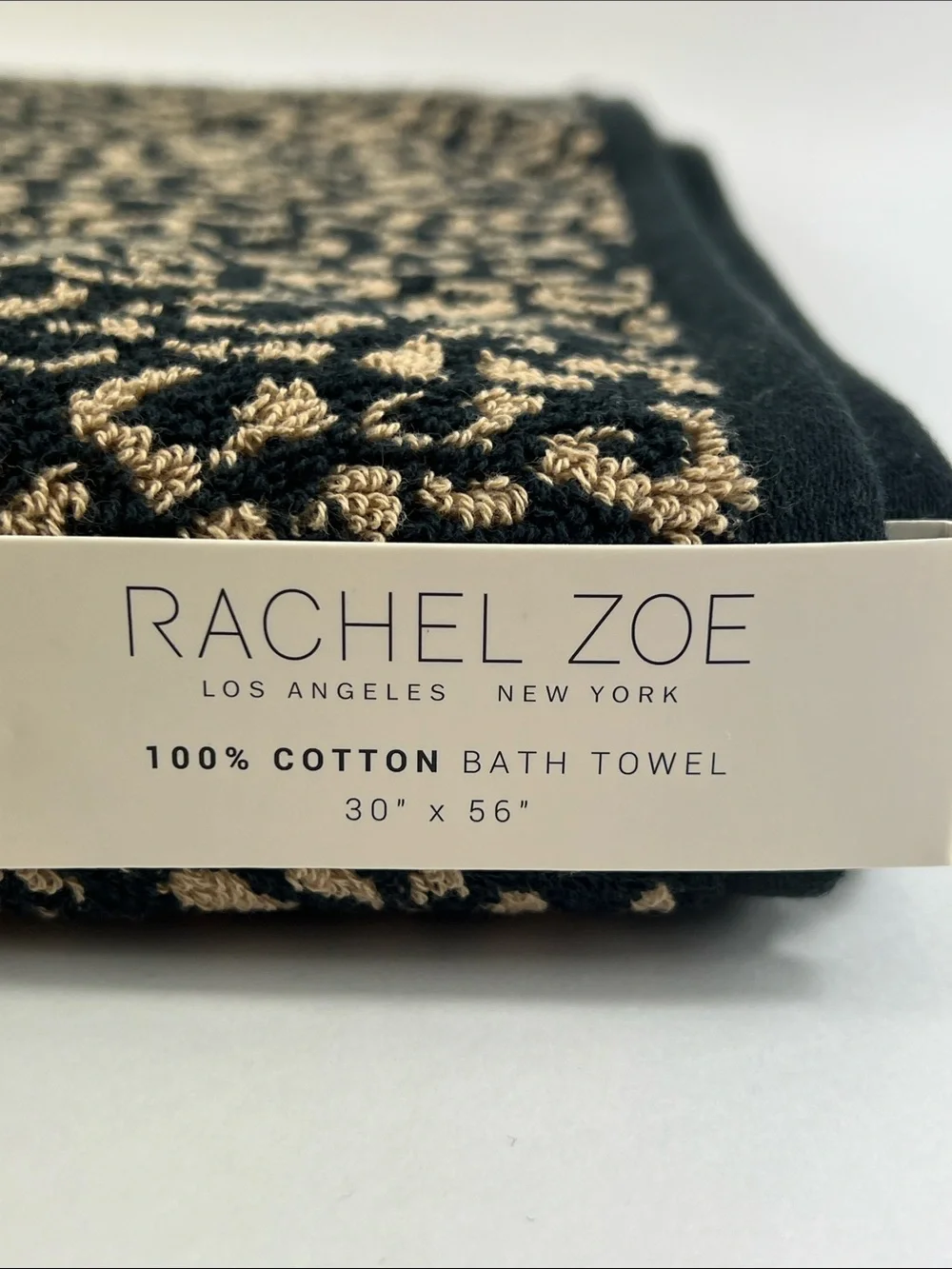 Rachel Zoe Bath Towel Leopard Cheetah Animal Print Black Tan Cotton 1 Pc NEW
